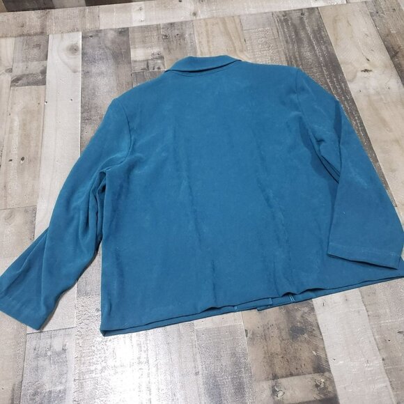 𝅺TEAL Blue Faux Suede Button Up Long Sleeves Blouse Shacket Collared Plus Size - Picture 3 of 9